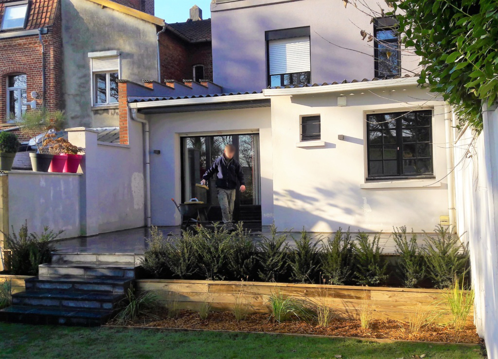 terrasse et escalier en pierre bleue belge par arbrecréation